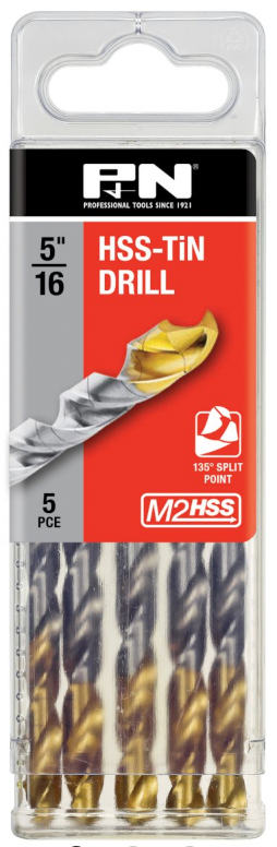 P & N Drill Jobber HSS-TiN-Tip Tradepack 5/16IN 5PK
