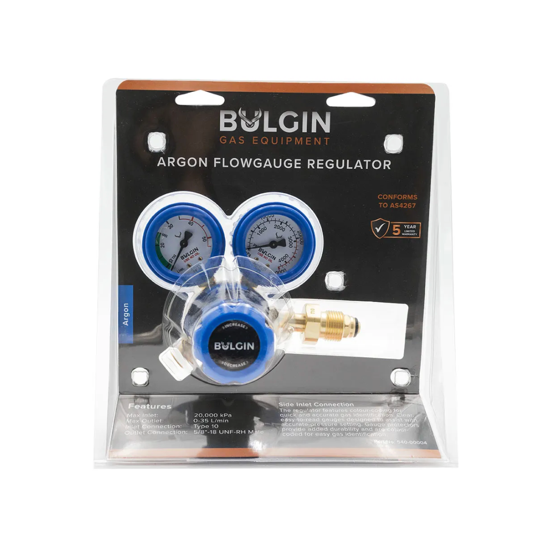 Argon Regulator with Flowgauge 0-35lpm Side Entry Type 10 AS 4267
