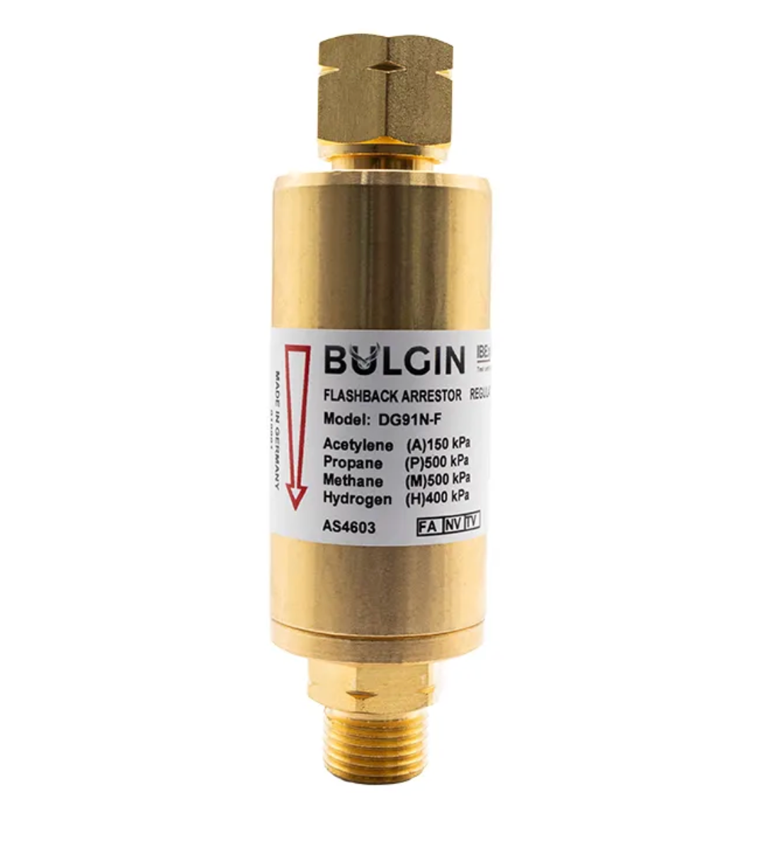 Bulgin® Flashback Arrestor Fuel Gas High Flow (DG91N-F) Reg End - 5/8"-18 UNF LH