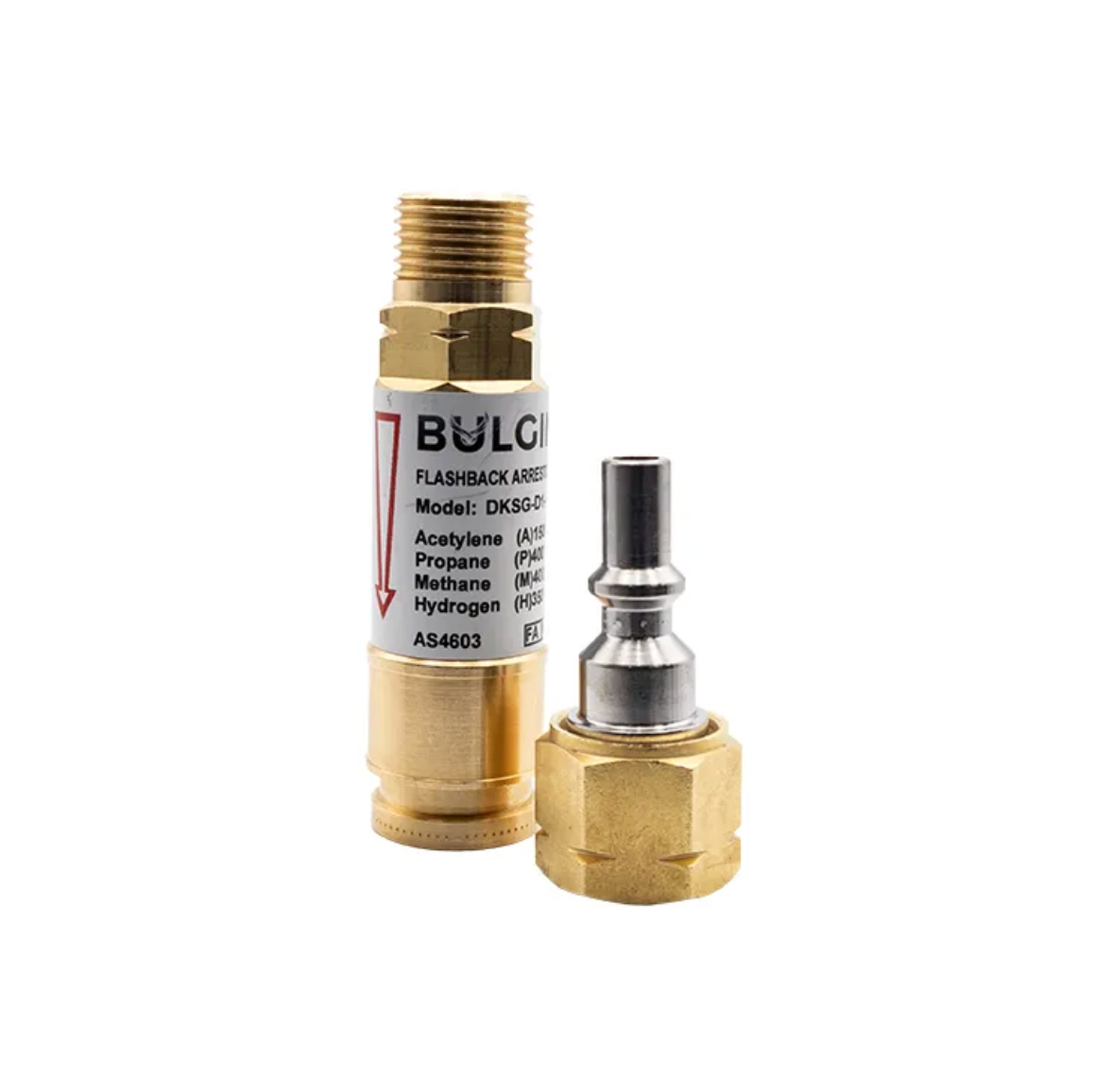 Bulgin® Flashback Arrestor Fuel Gas Standard Flow (DKSG-D1-F) Q/A Coupler Torch End - 5/8"-18 UNF LH