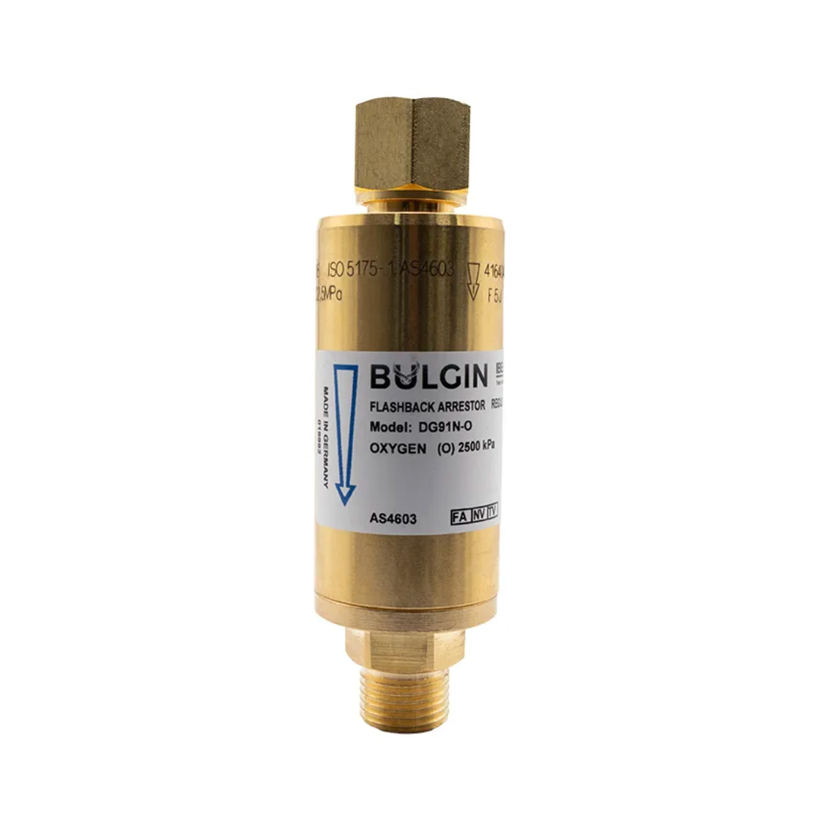 Bulgin® Flashback Arrestor Oxygen High Flow (DG91N-O) Reg End - 5/8"-18 UNF RH