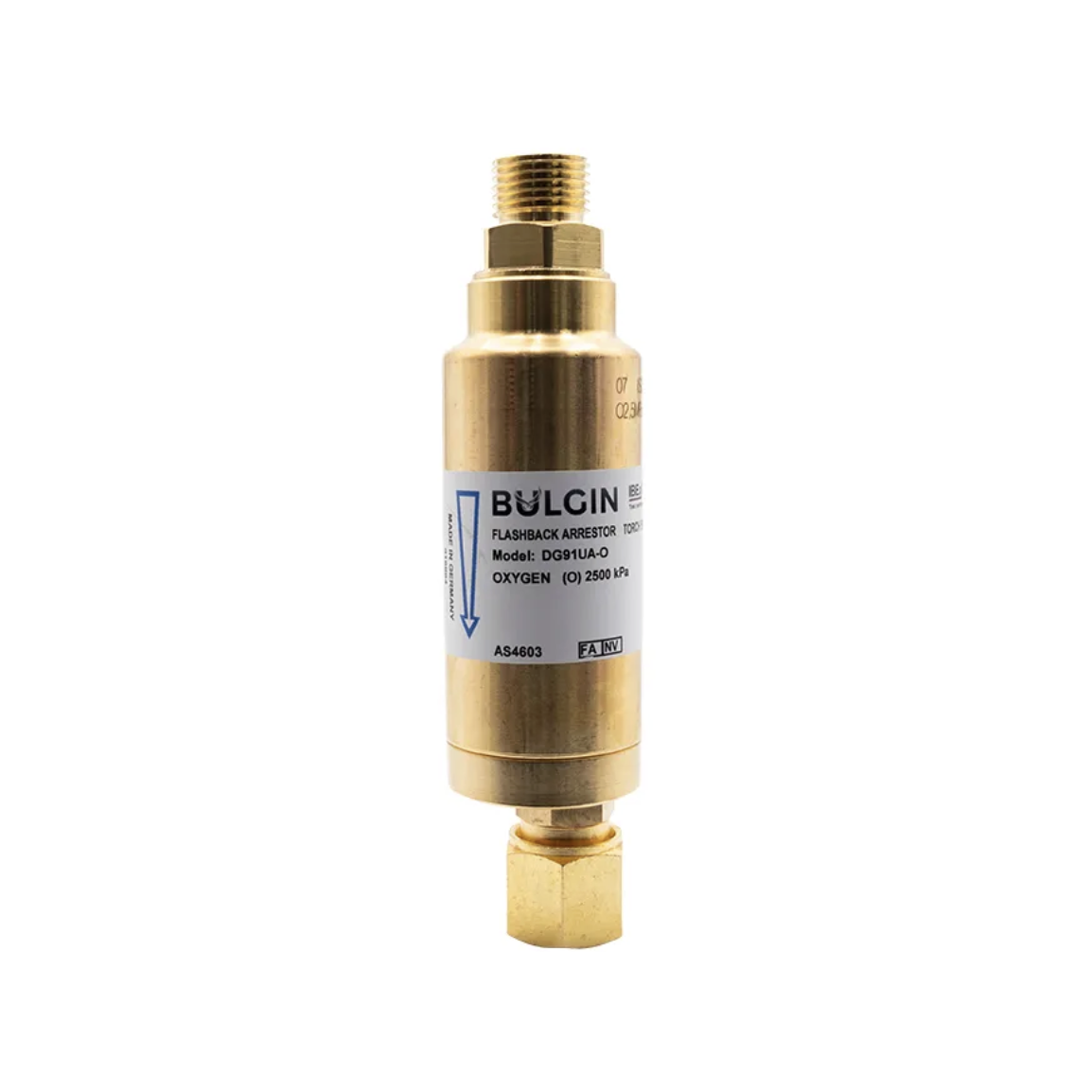 Bulgin® Flashback Arrestor Oxygen High Flow (DG91UA-O) Torch End - 5/8"-18 UNF RH