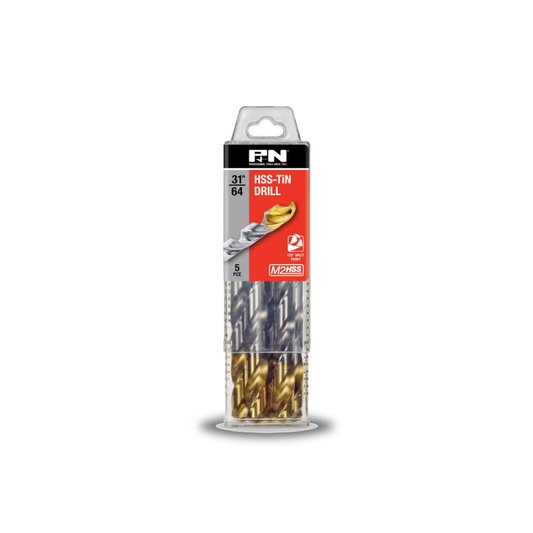P & N Drill Jobber HSS-TiN-Tip Tradepack 31/64IN 5PK