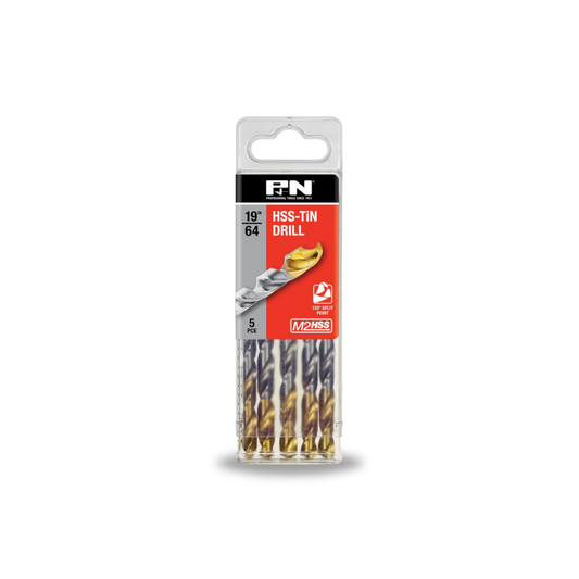 P & N Drill Jobber HSS-TiN-Tip Tradepack 19/64IN 5PK