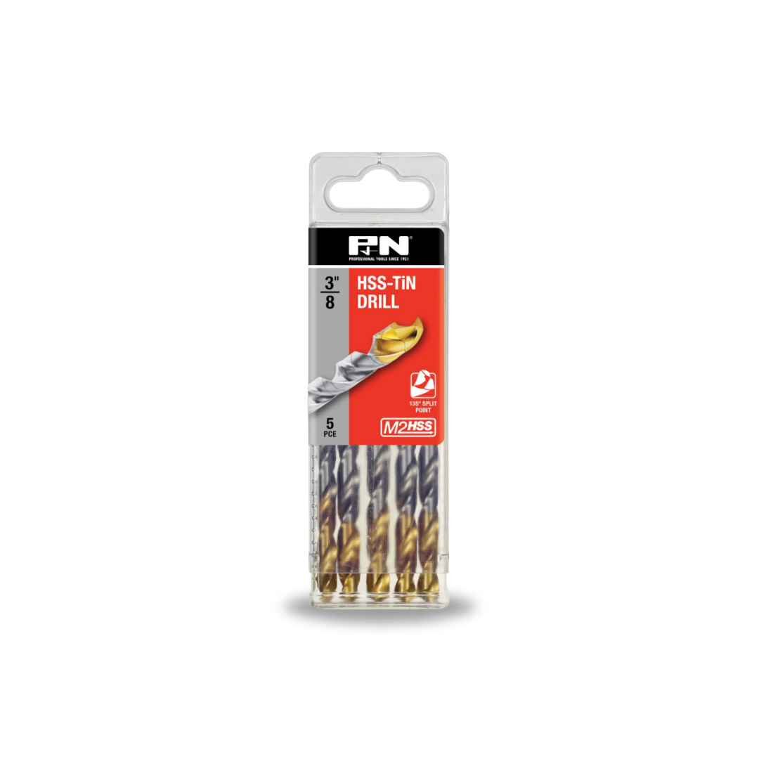 P & N  Drill Jobber HSS-TiN-Tip Tradepack 3/8IN 5PK
